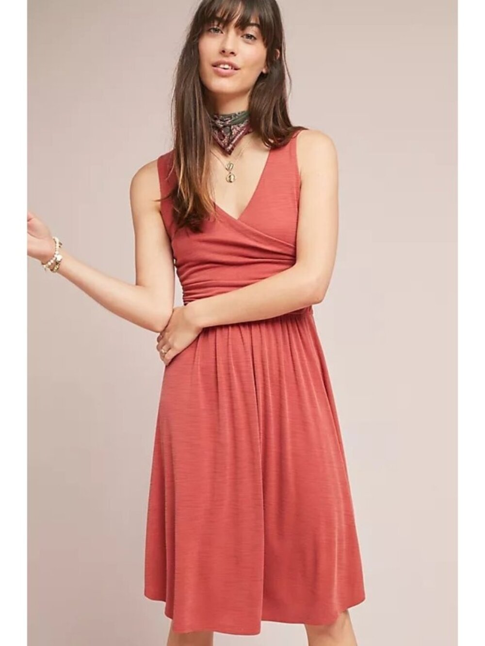 Maeve Anthropologie Dress Size X-Small Rust Sleeveless Wrap Nora Textured